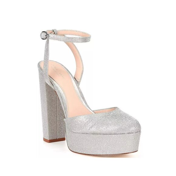 Antonio Melani Born on Fifth Liv Metallic Glitter Platform Heels Size 10 Silver - Picture 1 of 12